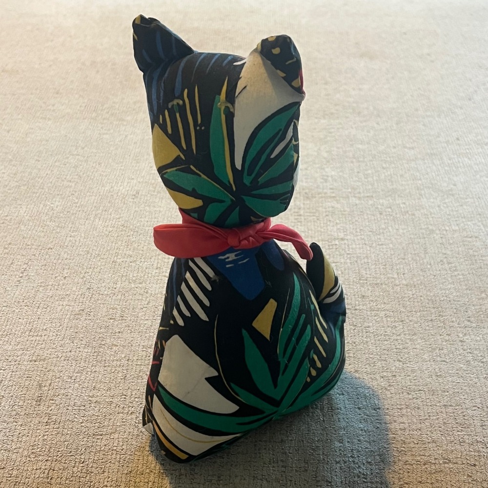 Vintage 80s Memphis Style Abstract Geometric Tropical Fabric Cat Plush Decor